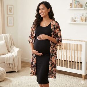 Liberty Love Maternity Set Black and Pink Cape with Floral Design